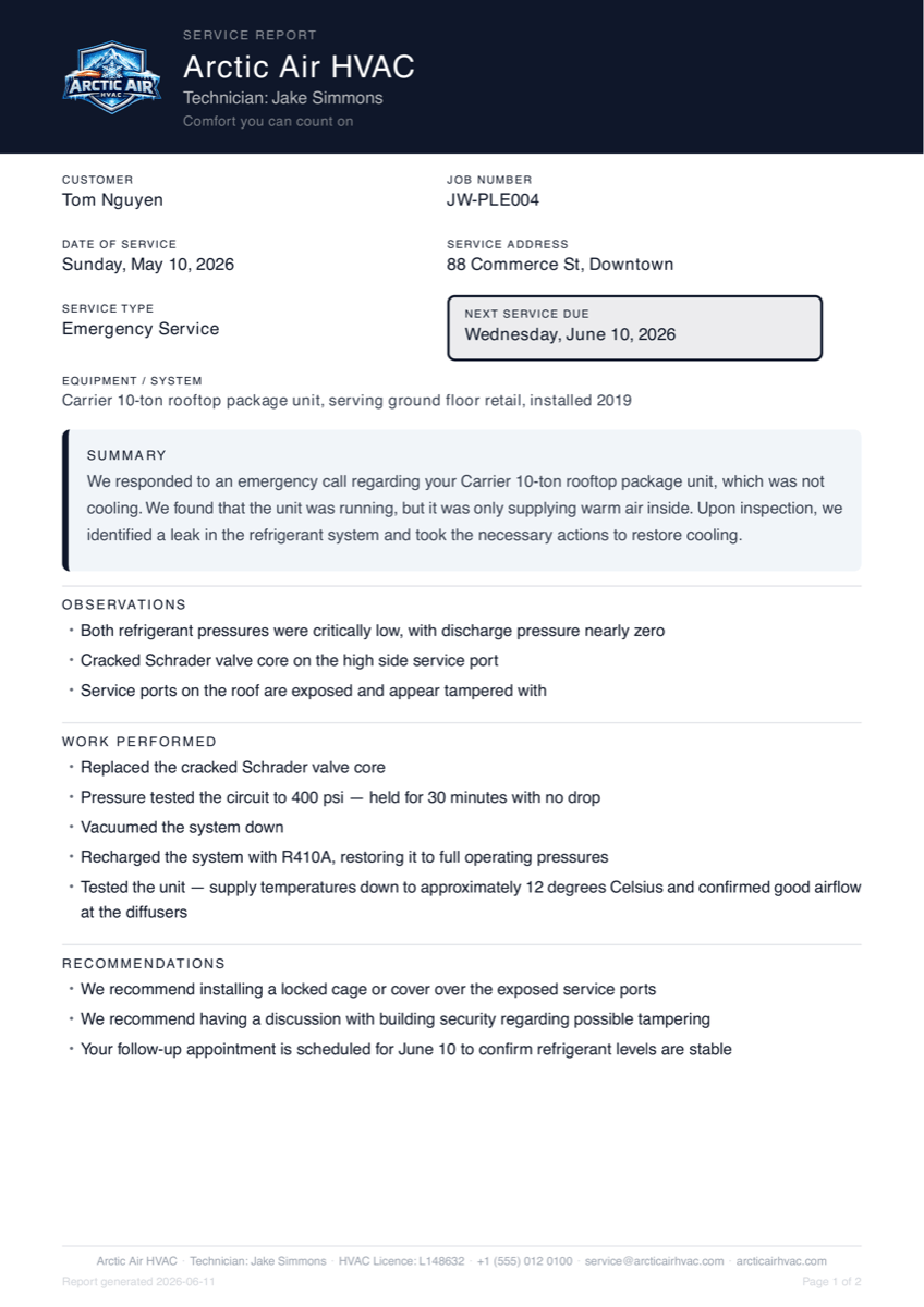Service report page 1